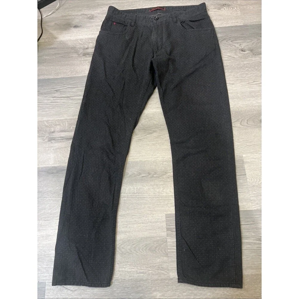 Robert Graham Mens Charcoal Grey Micro Dot Textured Cotton Straight Leg Pants 32